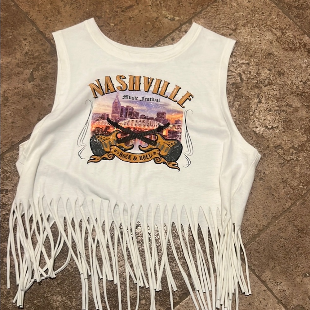 Nashville Music Festival Fringe Tank Top - White